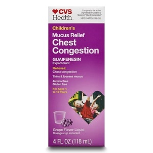slide 1 of 1, CVS Health Children's Chest Congestion Expectorant Grape Flavor, 4 fl oz; 118 ml