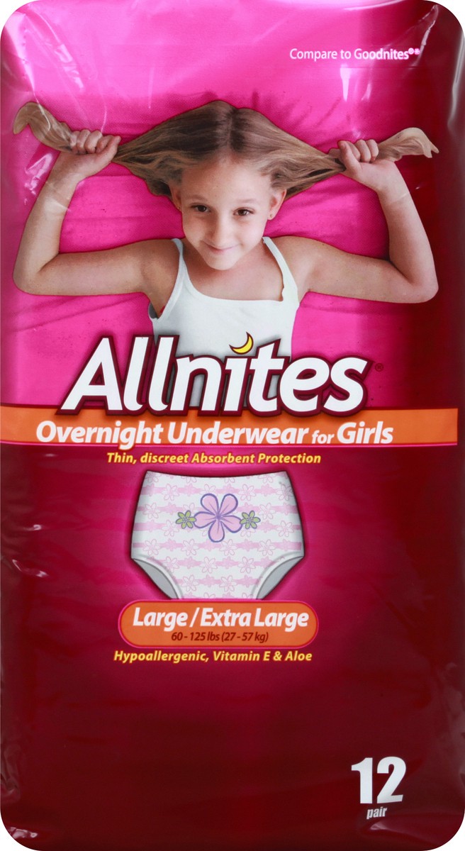 slide 4 of 9, Allnites For Girls Overnight Large/Extra Large Underwear 12 ea, 12 ct