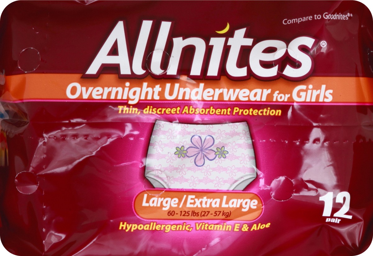 slide 6 of 9, Allnites For Girls Overnight Large/Extra Large Underwear 12 ea, 12 ct