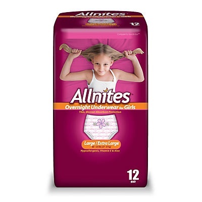 slide 1 of 1, Allnites Overnight Underwear for Girls, 12 ct; L/XL
