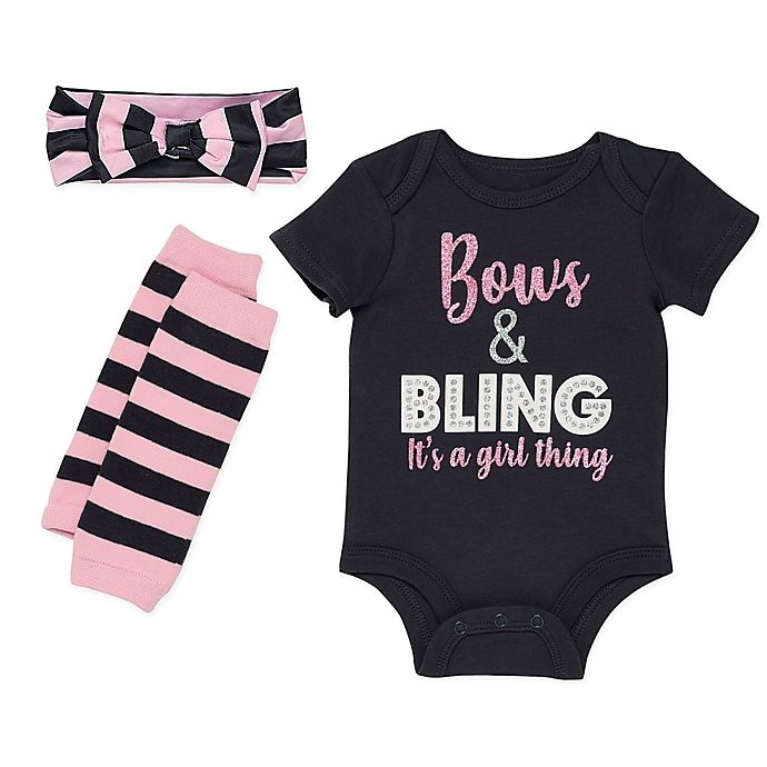 slide 1 of 1, Baby Starters Newborn Bows and Bling Bodysuit, Headband, and Legwarmer Set, 3 ct