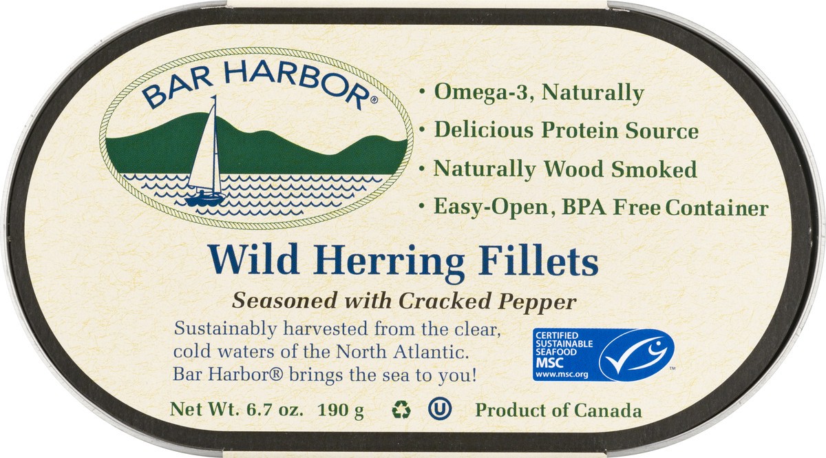 slide 5 of 9, Bar Harbor Wild Herring Fillets Seasoned With Cracked Pepper, 6.7 oz