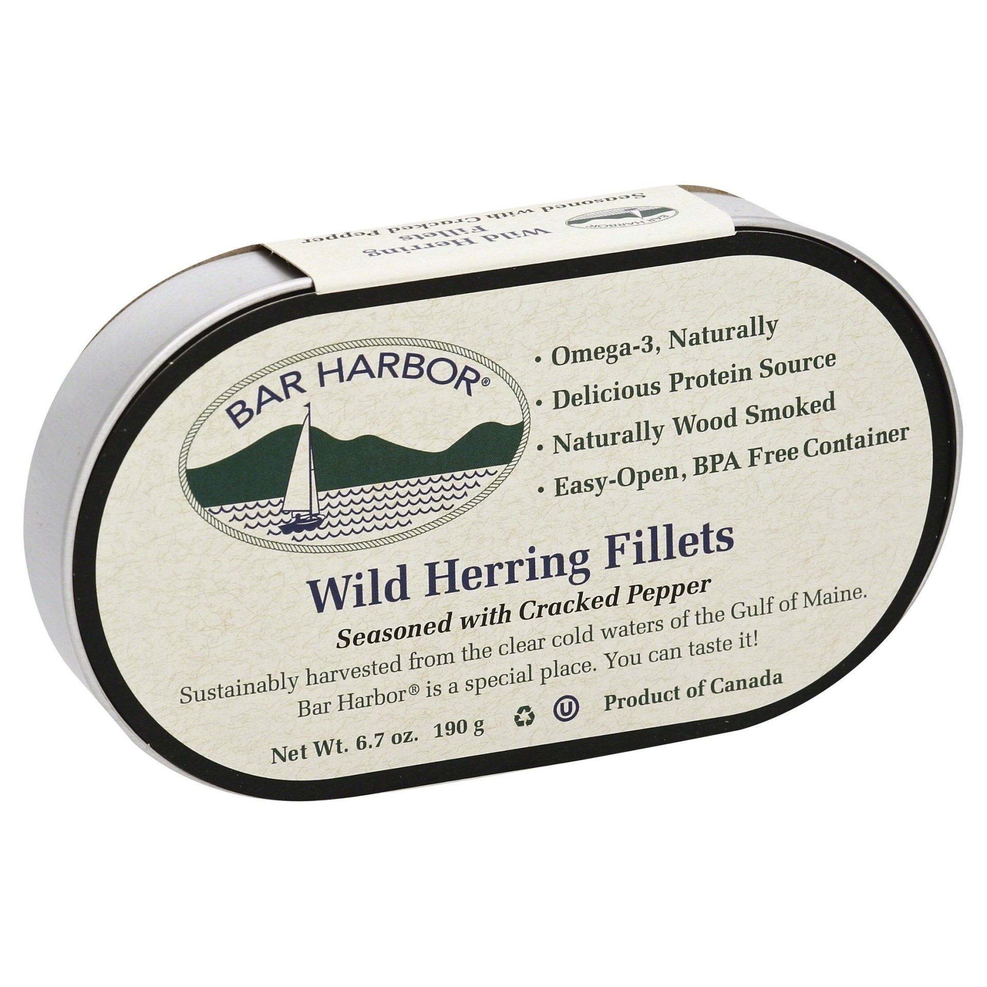 slide 1 of 9, Bar Harbor Wild Herring Fillets Seasoned With Cracked Pepper, 6.7 oz