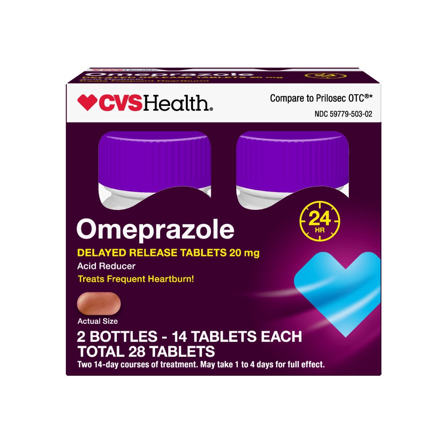 slide 1 of 1, CVS Health Omeprazole Acid Reducer, 28 ct; 20 mg
