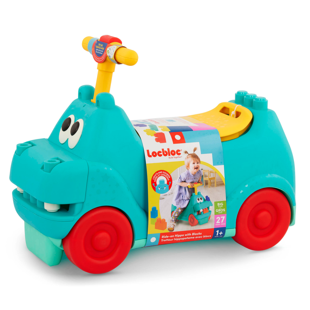 slide 1 of 21, Battat Hippo Ride-On With Large Locblocs Ride-On Toy with Blocks, 1 ct