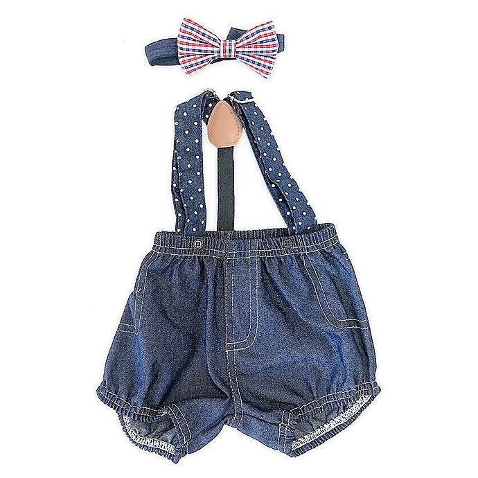 slide 1 of 1, Toby Fairy Newborn Denim Diaper Cover, Suspenders, and Bow Tie Set - Navy, 3 ct