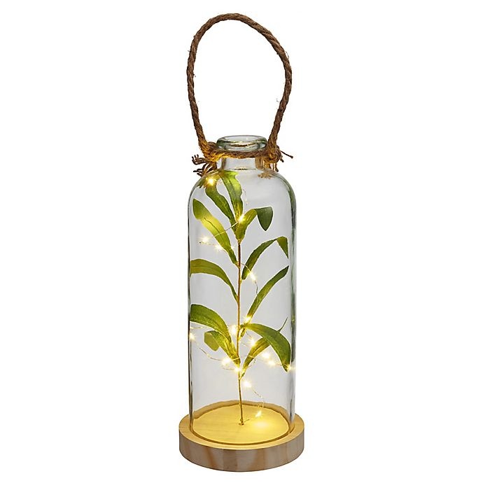 slide 1 of 3, Elements LED Glass Bottle with Faux Greenery, 13 in