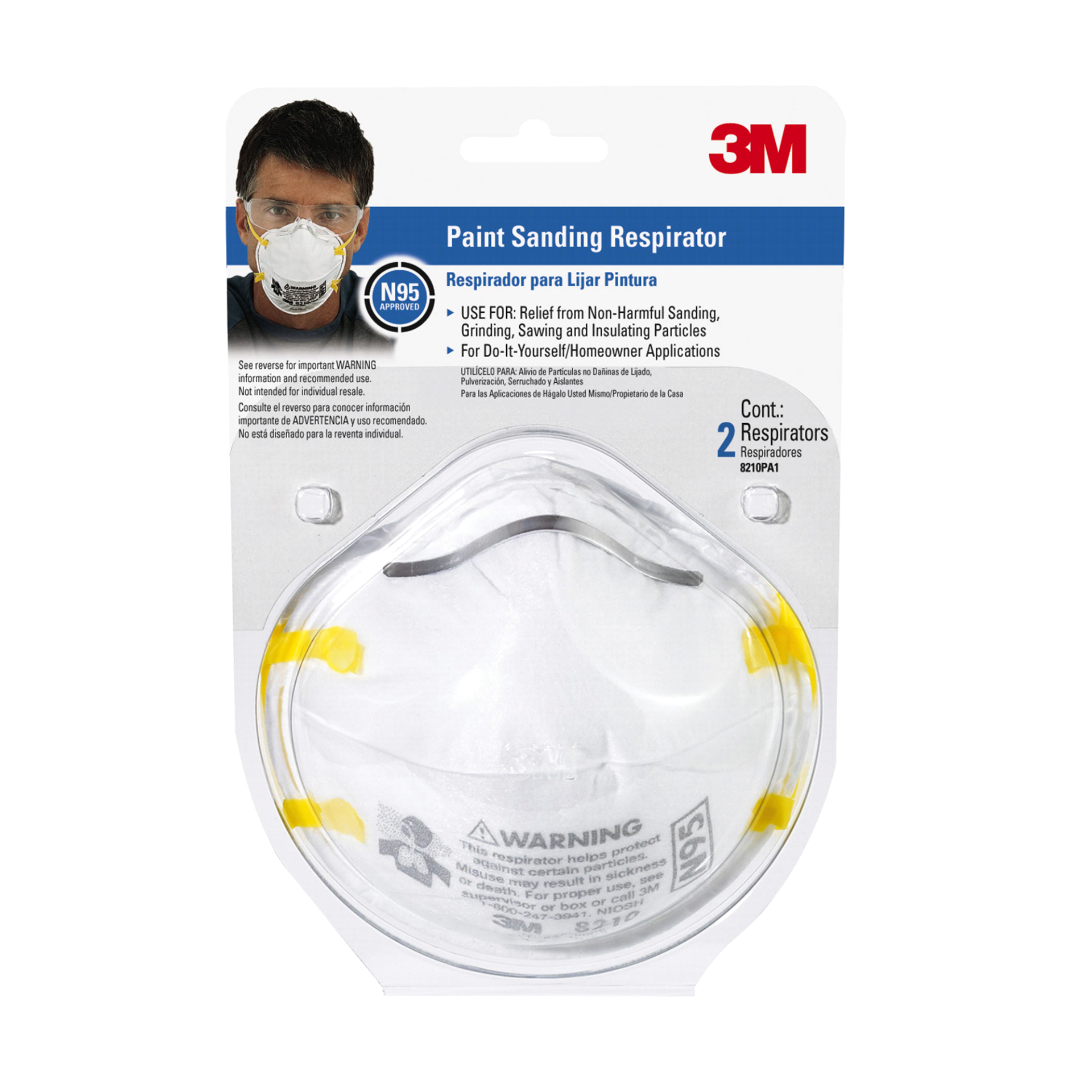slide 1 of 1, 3M Paint Sanding Respirator, 2 each/pack; for non-harmful dusts from sanding, grinding, sawing and insulating particles., 2 ct