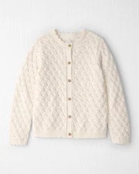 Littleplanet Girls Organic Cotton Pointelle Sweater Cardigan - Sweet Cream - 6