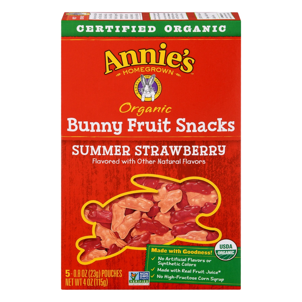 slide 1 of 1, Annies Organic Summer Strawberry Bunny Fruit Snacks 5 ea, 5 ct