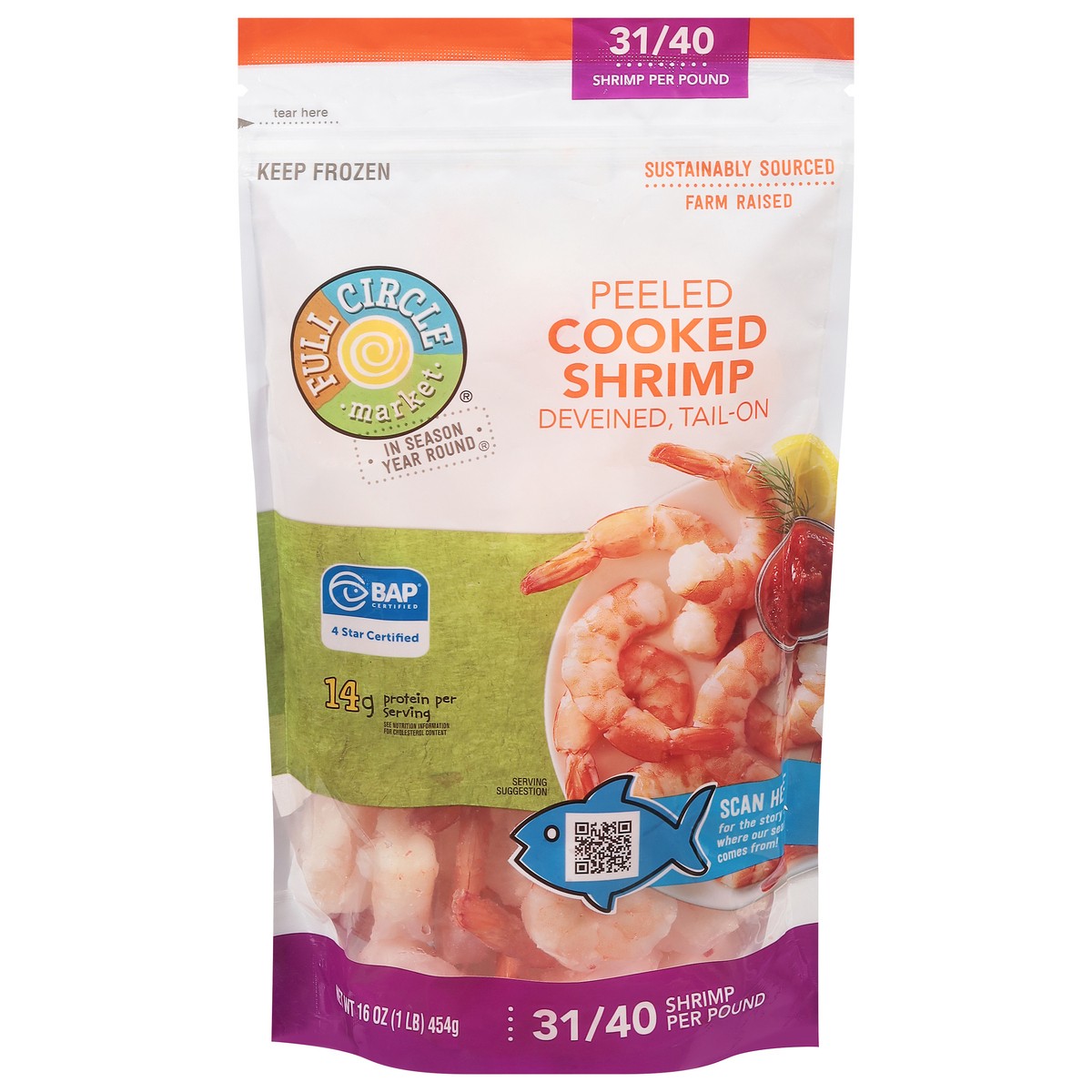 slide 1 of 14, Full Circle Market Tail-On Deveined Peeled Cooked Shrimp 16 oz, 16 oz