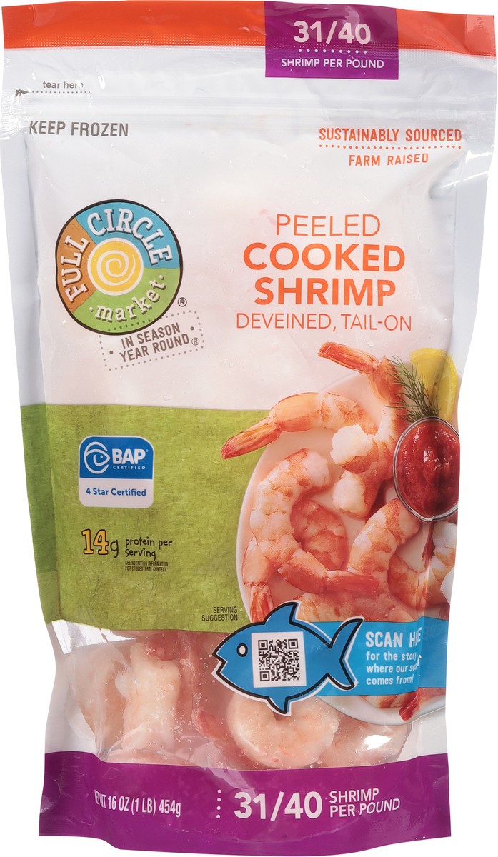 slide 9 of 14, Full Circle Market Tail-On Deveined Peeled Cooked Shrimp 16 oz, 16 oz