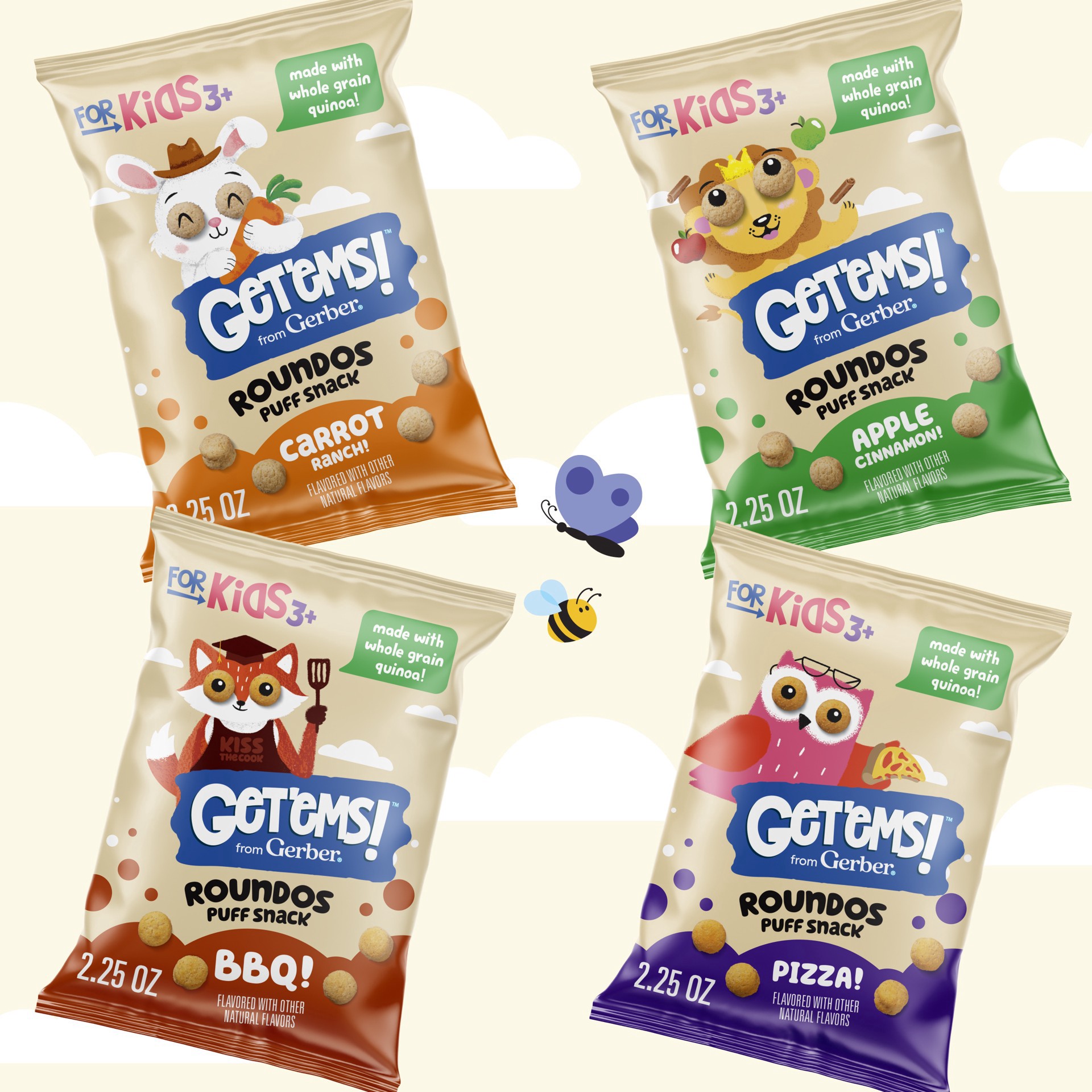 slide 3 of 7, Get'ems! from Gerber Carrot Ranch Roundos Puffs Snacks, Kids Snack Made with Whole Grain Quinoa, Calcium to Support Strong Bones, 2.25 oz