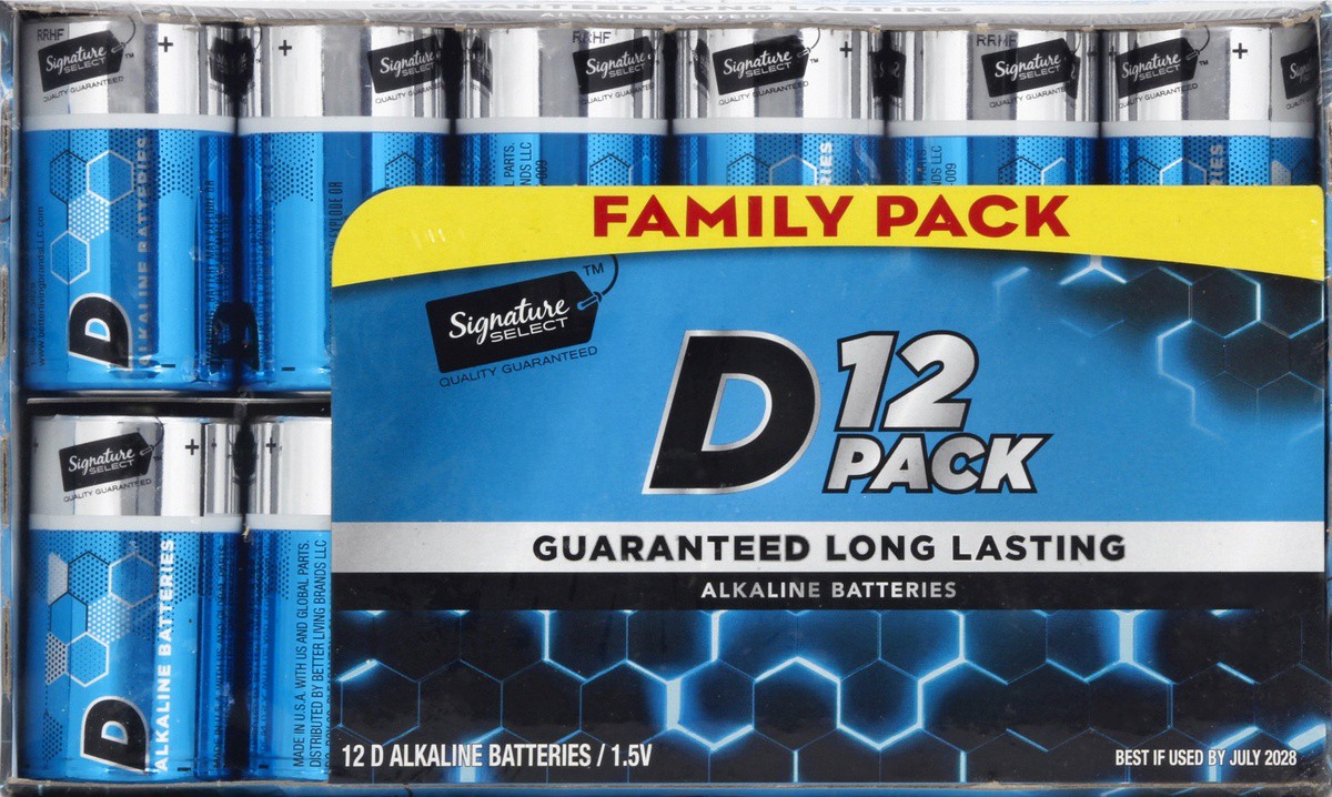 slide 3 of 5, Signature Select 1.5 V D Alkaline Batteries 12 Pack Family Pack 12 ea, 12 ct