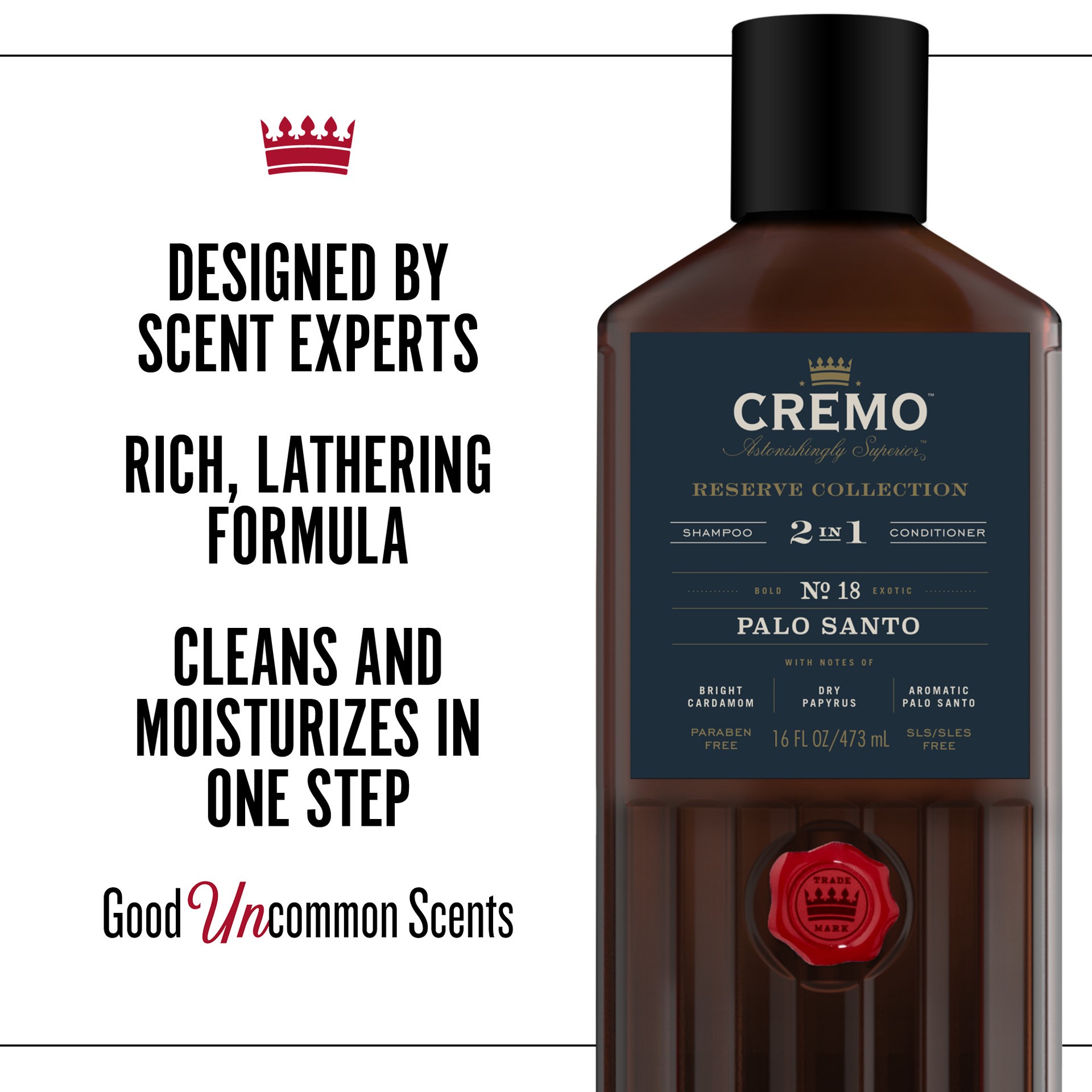 slide 8 of 8, Cremo 2-in-1 Shampoo, Shampoo & Conditioner, Palo Santo, 16oz, 16 fl oz