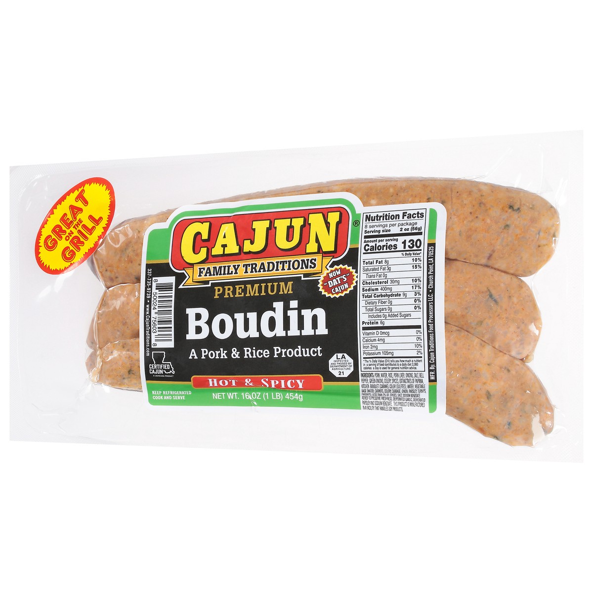 slide 6 of 13, Cajun Premium Hot & Spicy Boudin 16 oz, 16 oz