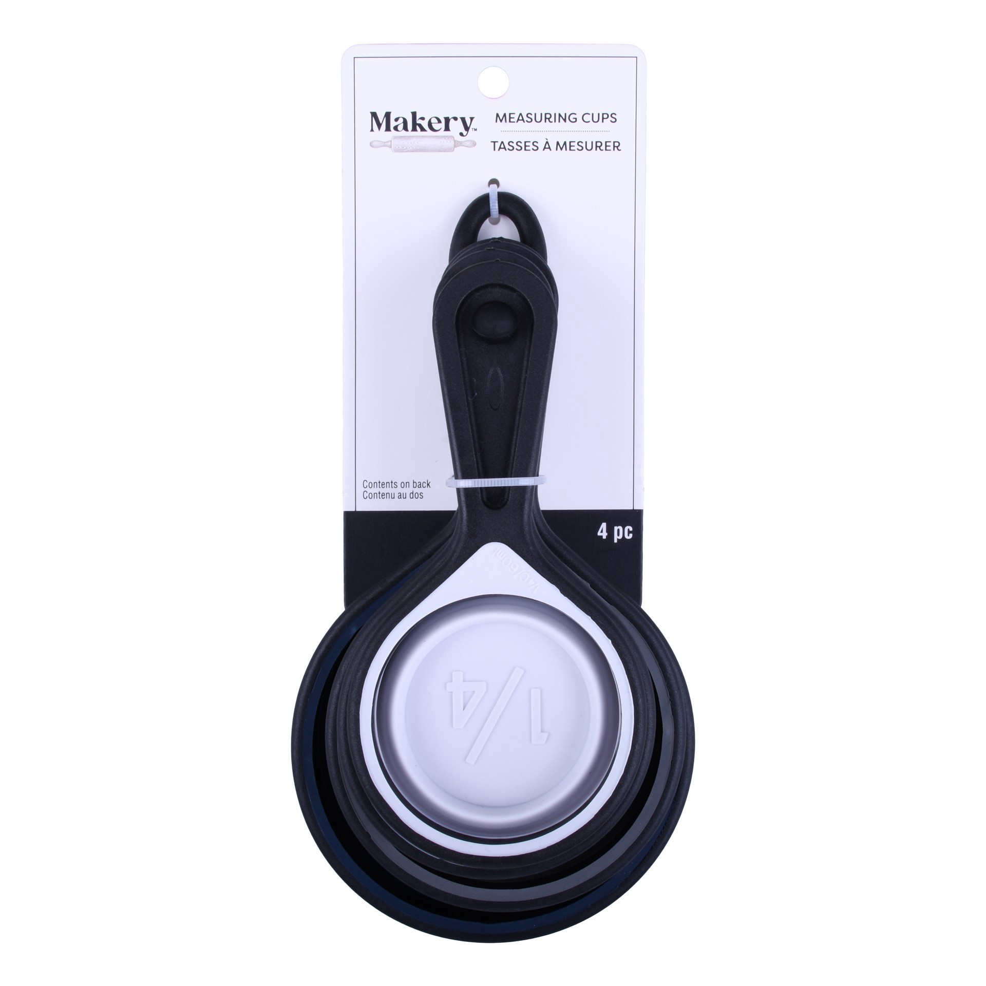 slide 3 of 5, Navy Silicone Measuring Cup Set By Makery, 1/4 cups, 1/3 cups, 1/2 cups and 1 cup