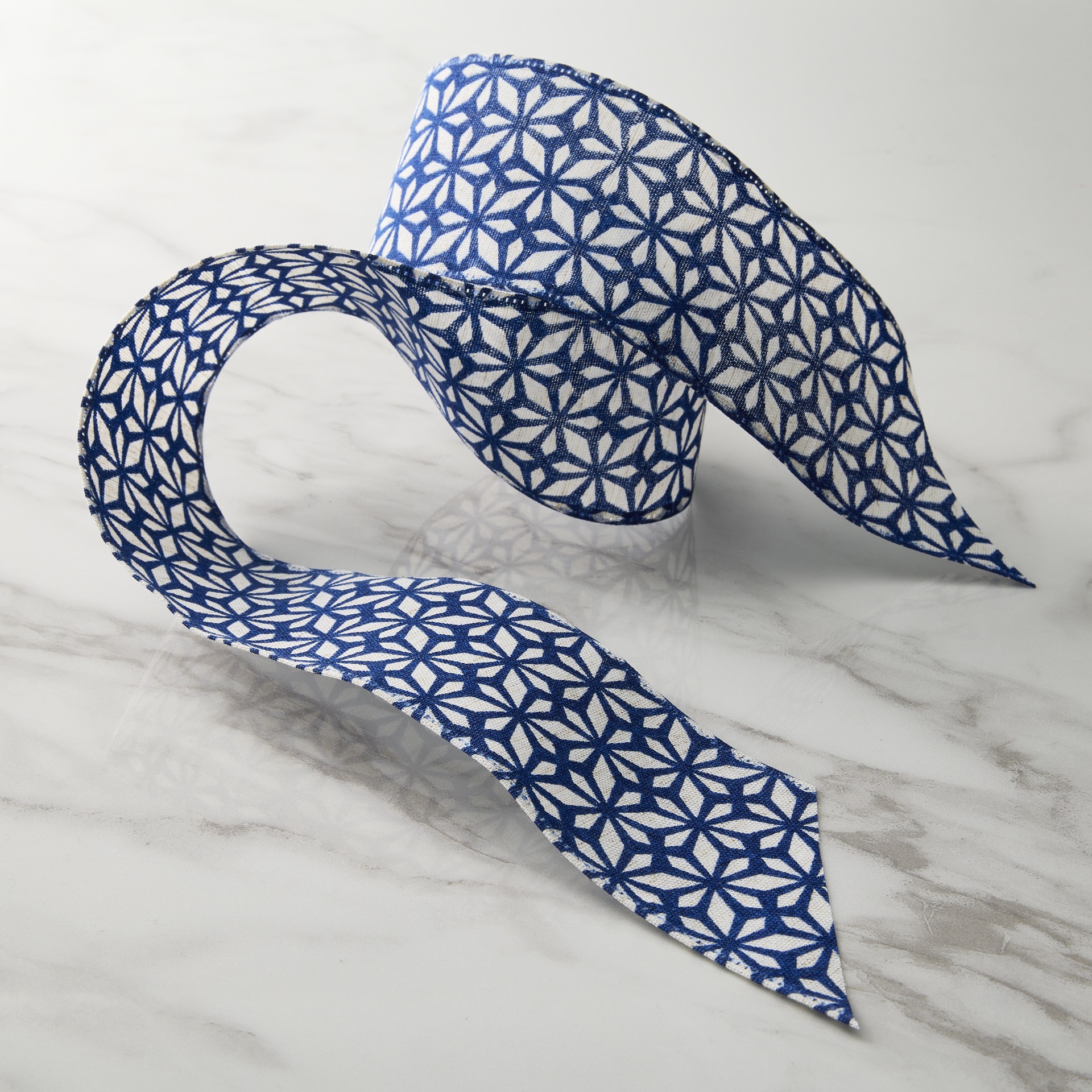 slide 2 of 2, 2.5" X 3yd. Blue Geometric Chinoiserie Wired Edge Ribbon By Celebrate It, 2.5 in x 3 yd