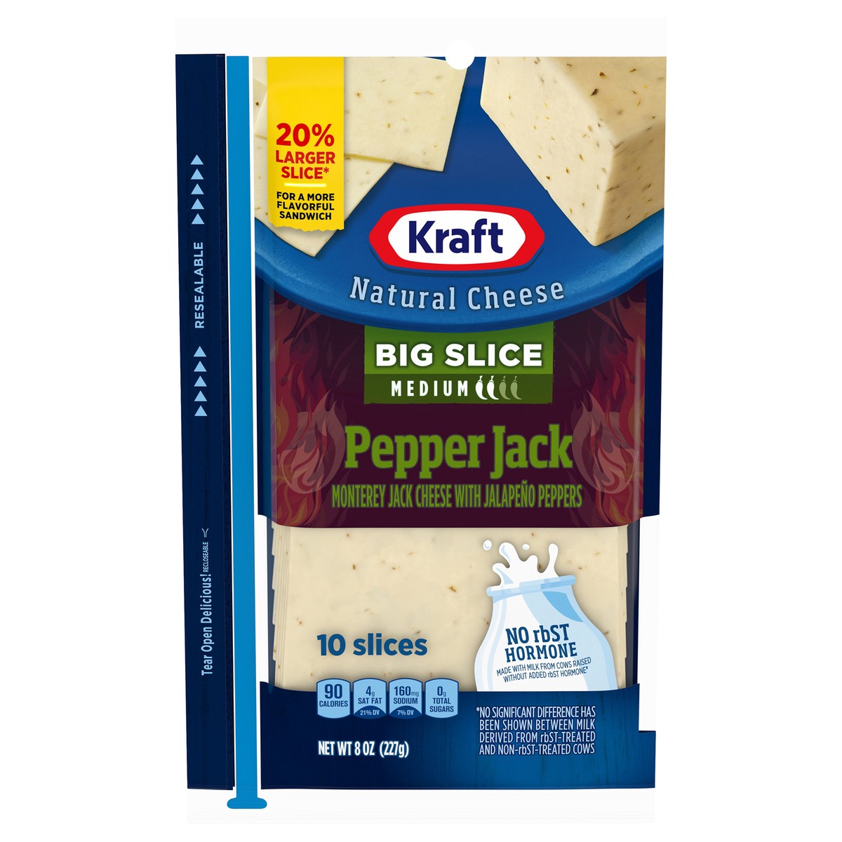 slide 1 of 1, Kraft Big Slice Pepper Jack Medium Cheese Slices, 10 ct Pack, 10 ct
