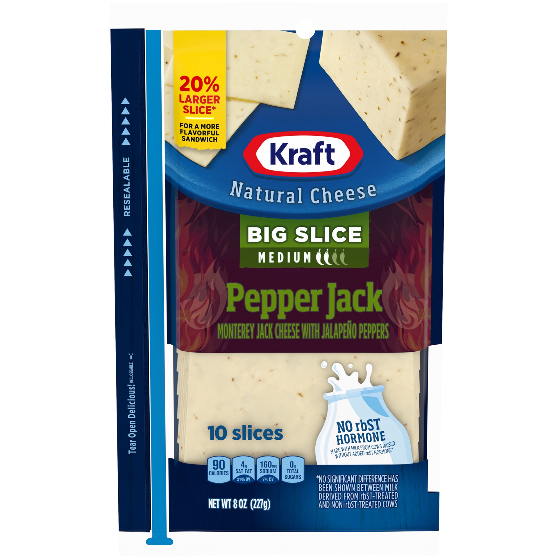 slide 1 of 1, Kraft Big Slice Pepper Jack Medium Cheese Slices, 10 ct Pack, 10 ct