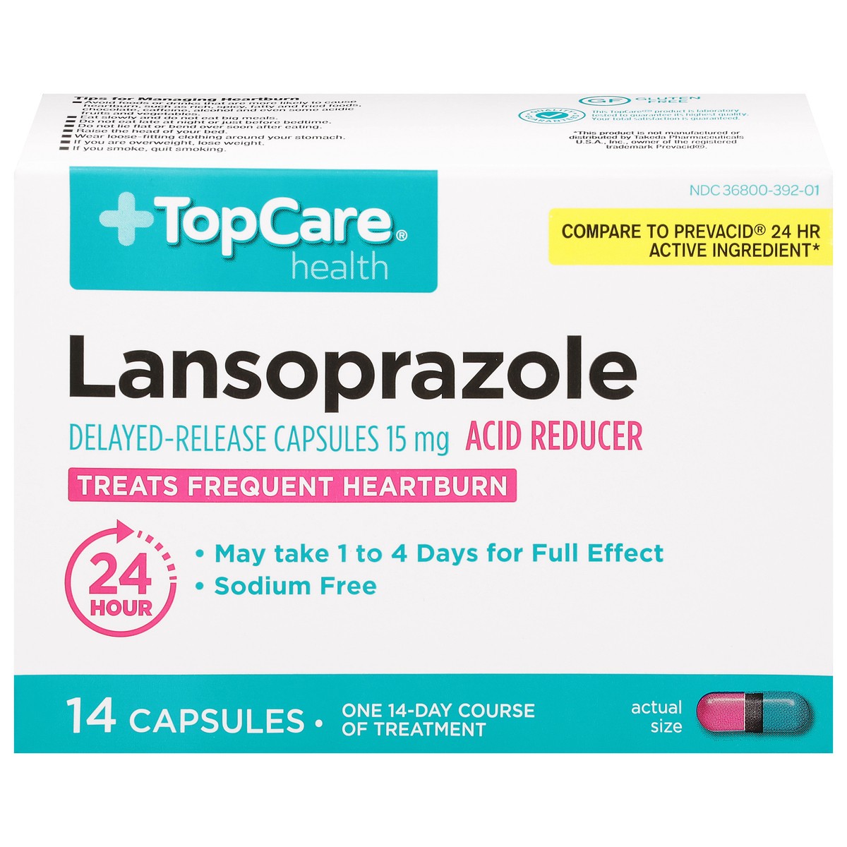 slide 1 of 9, TopCare Lansoprazole 15Mg, 14 ct