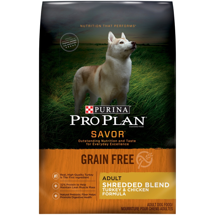 slide 1 of 1, Pro Plan Savor Adult Grain Free Shredded Blend Turkey & Chicken Formula Dog Food, 12 lb