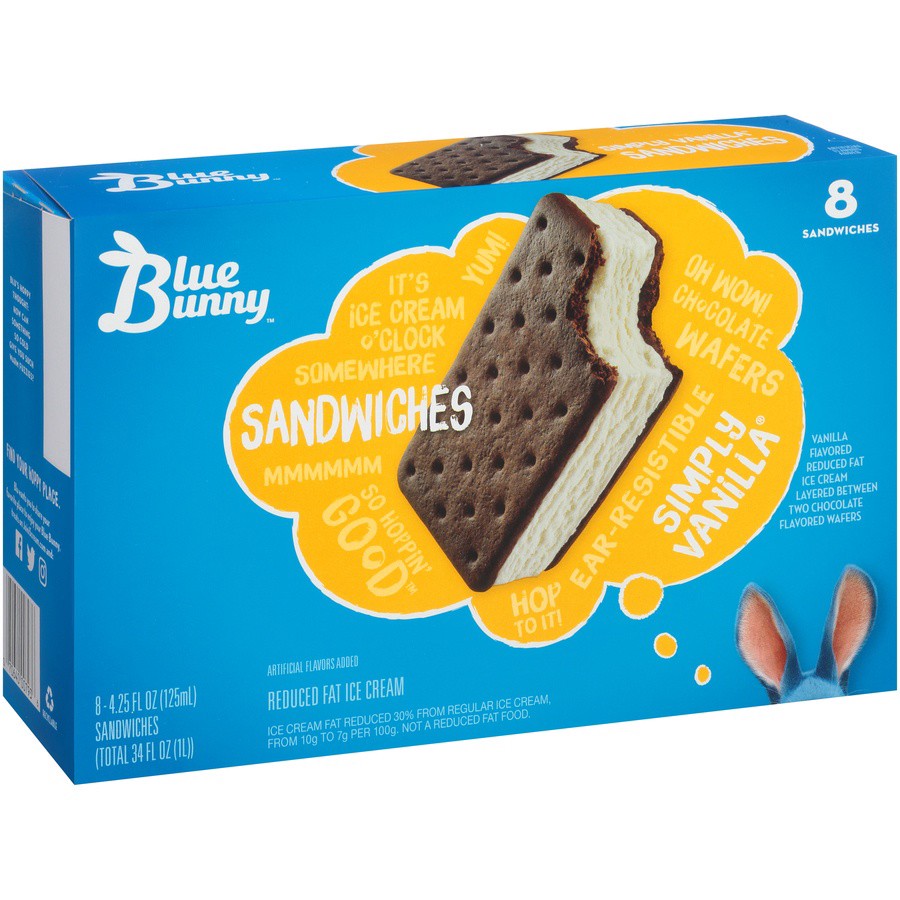 slide 3 of 8, Blue Bunny Vanilla Ice Cream Sandwich, 8 ct