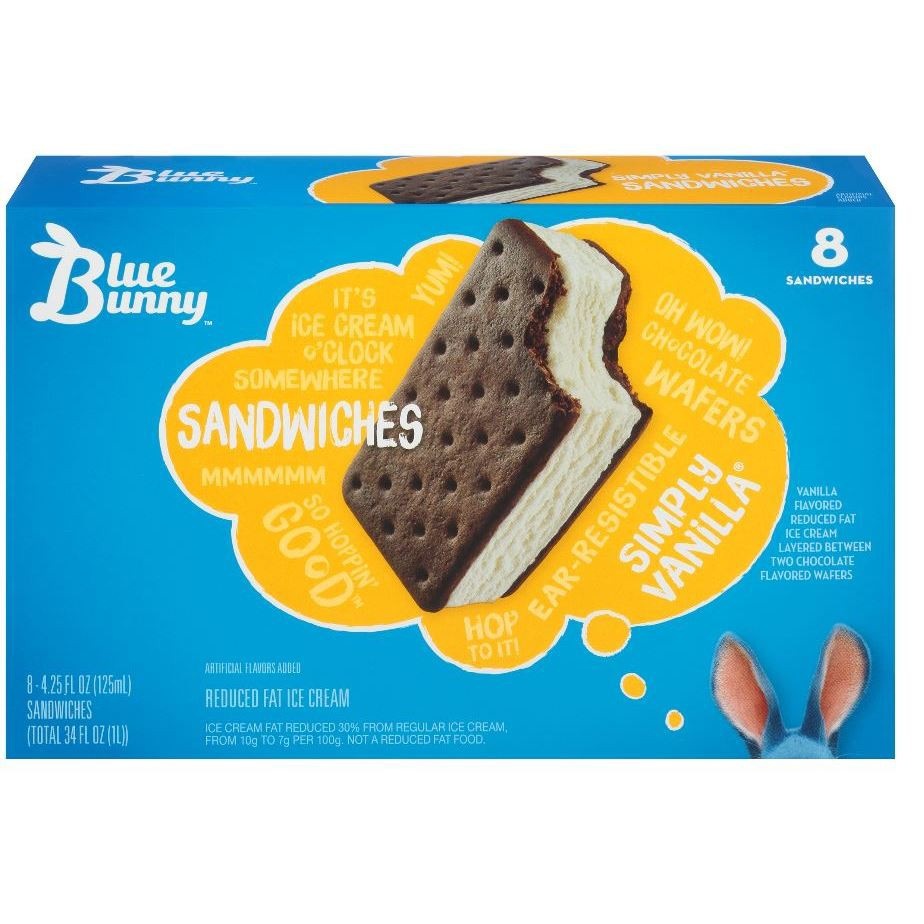 slide 1 of 1, Blue Bunny Vanilla Ice Cream Sandwich, 8 ct