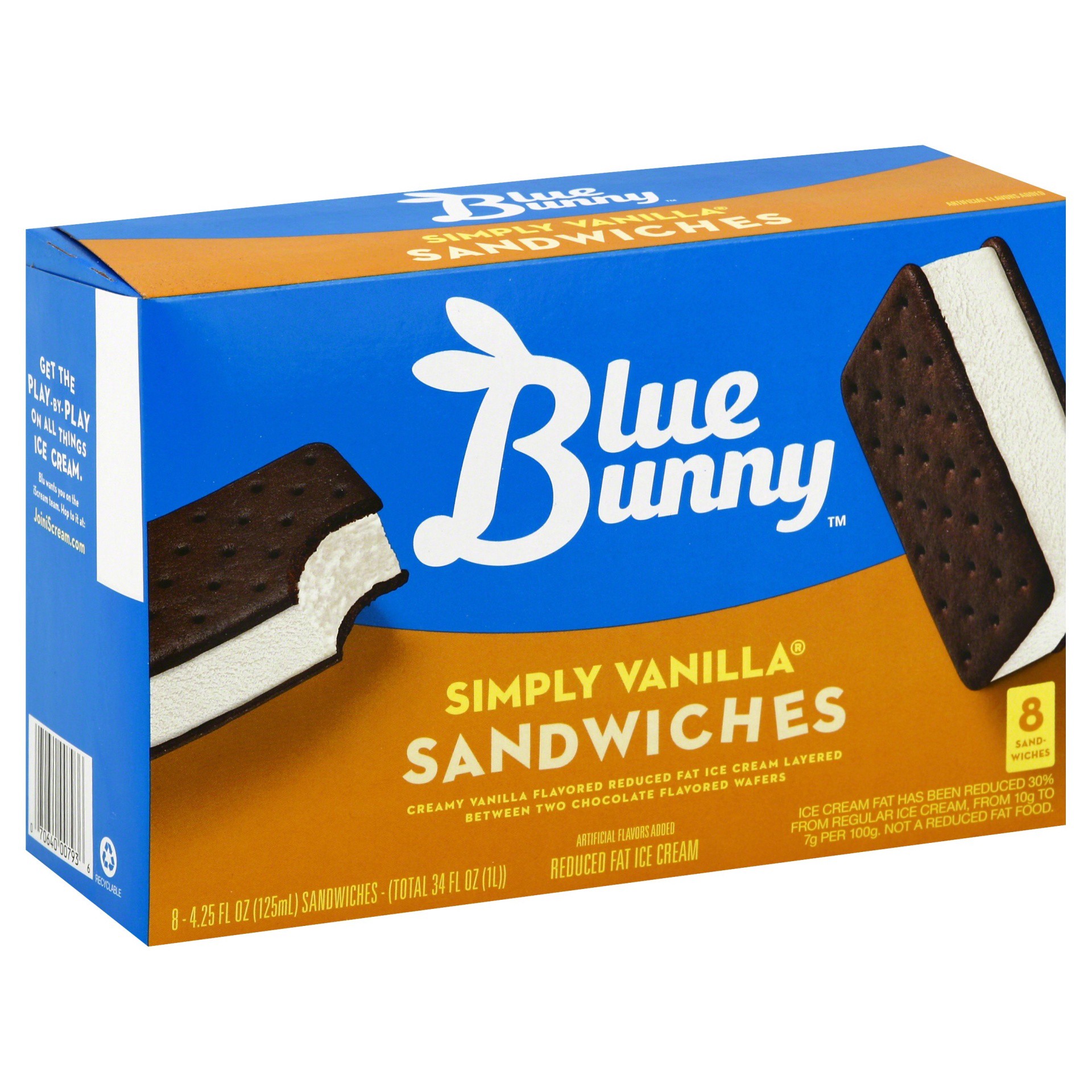 slide 1 of 8, Blue Bunny Vanilla Ice Cream Sandwich, 8 ct