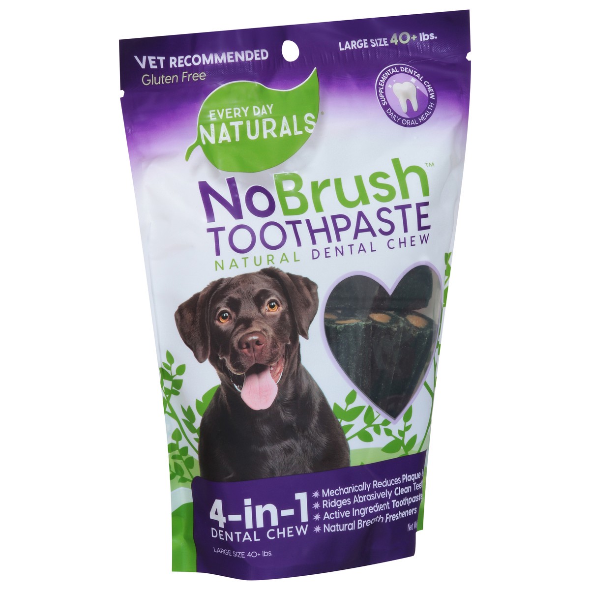 slide 5 of 10, Every Day Naturals No Brush Large Size (40+ lbs) Toothpaste Natural Dental Chew 14 oz, 14 oz