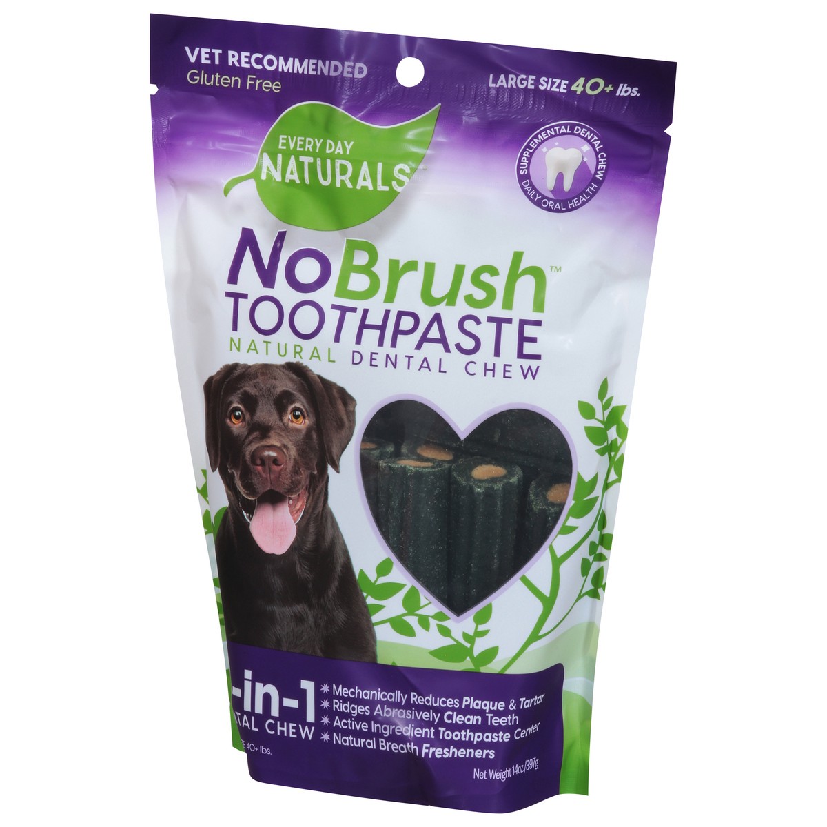 slide 2 of 10, Every Day Naturals No Brush Large Size (40+ lbs) Toothpaste Natural Dental Chew 14 oz, 14 oz