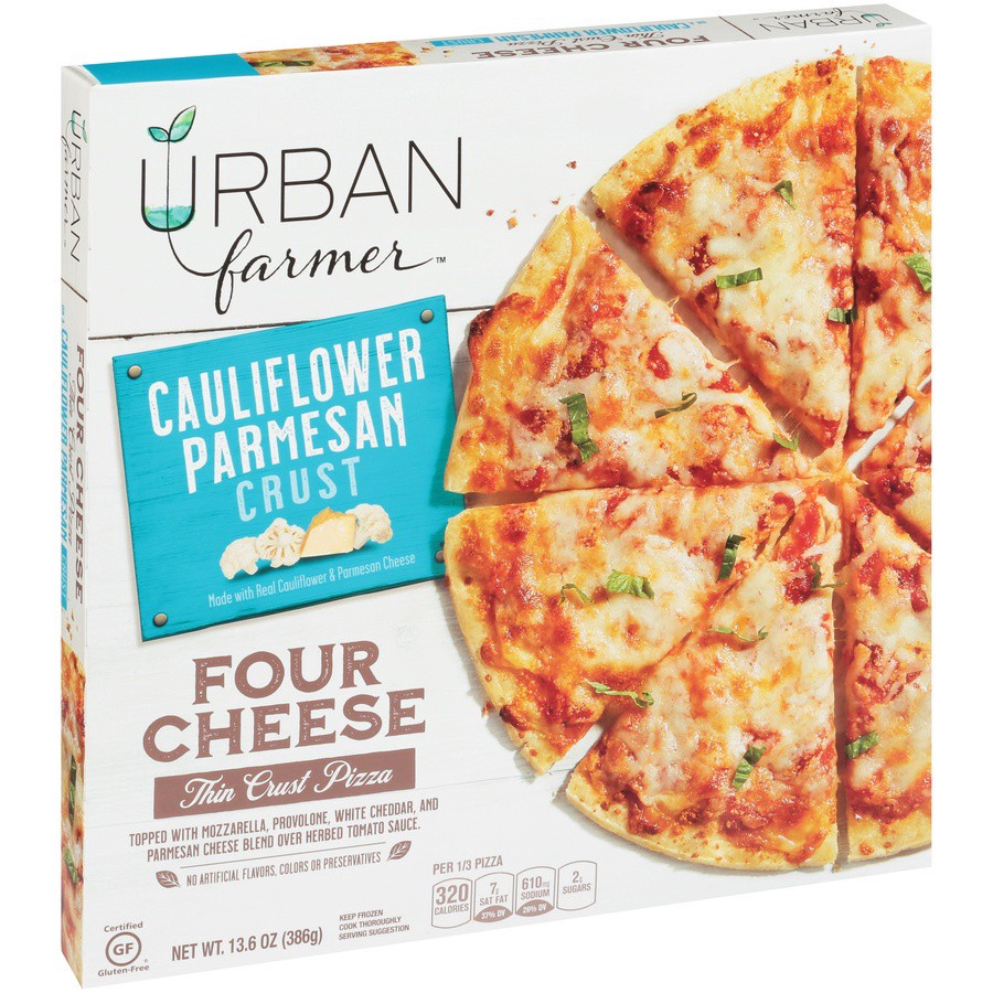 slide 2 of 8, Urban Farmer Four Cheese Cauliflower Parmesan Thin Crust Pizza, 13.6 oz