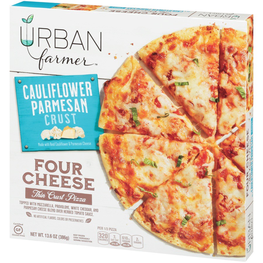 slide 3 of 8, Urban Farmer Four Cheese Cauliflower Parmesan Thin Crust Pizza, 13.6 oz