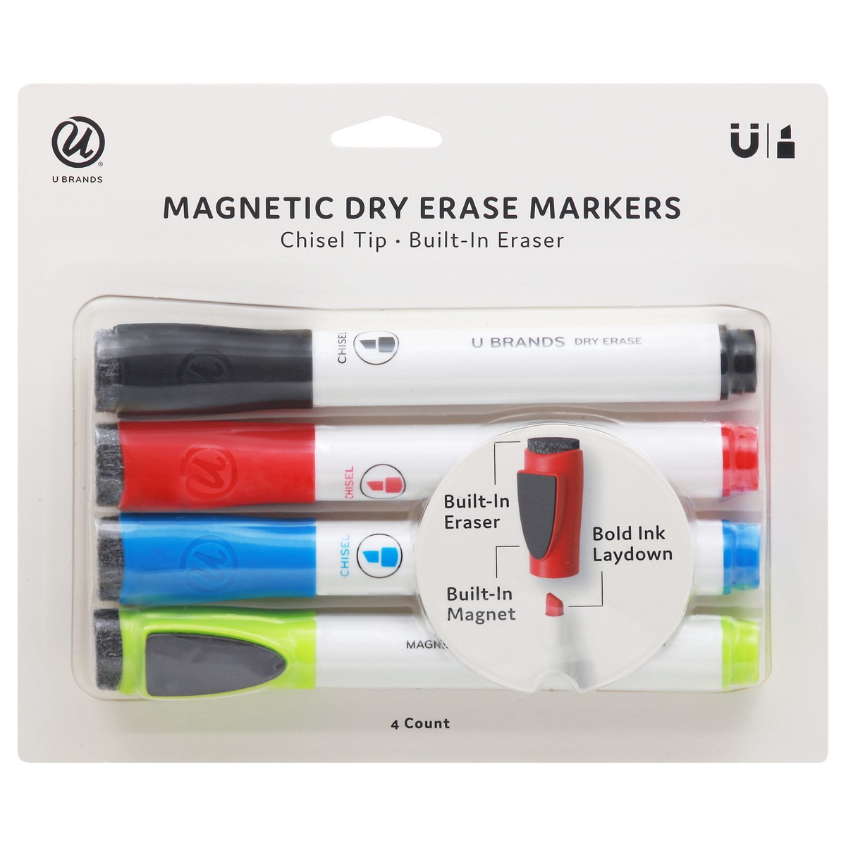 slide 1 of 9, U Brands Magnetic Dry Erase Markers 4 ea, 4 ct