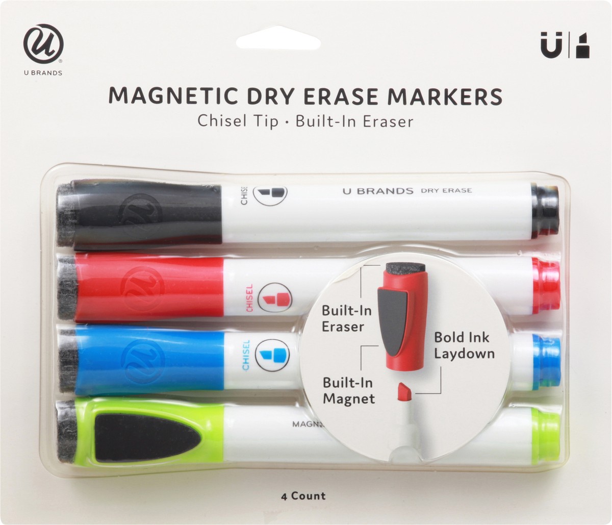 slide 1 of 9, U Brands Magnetic Dry Erase Markers 4 ea, 4 ct