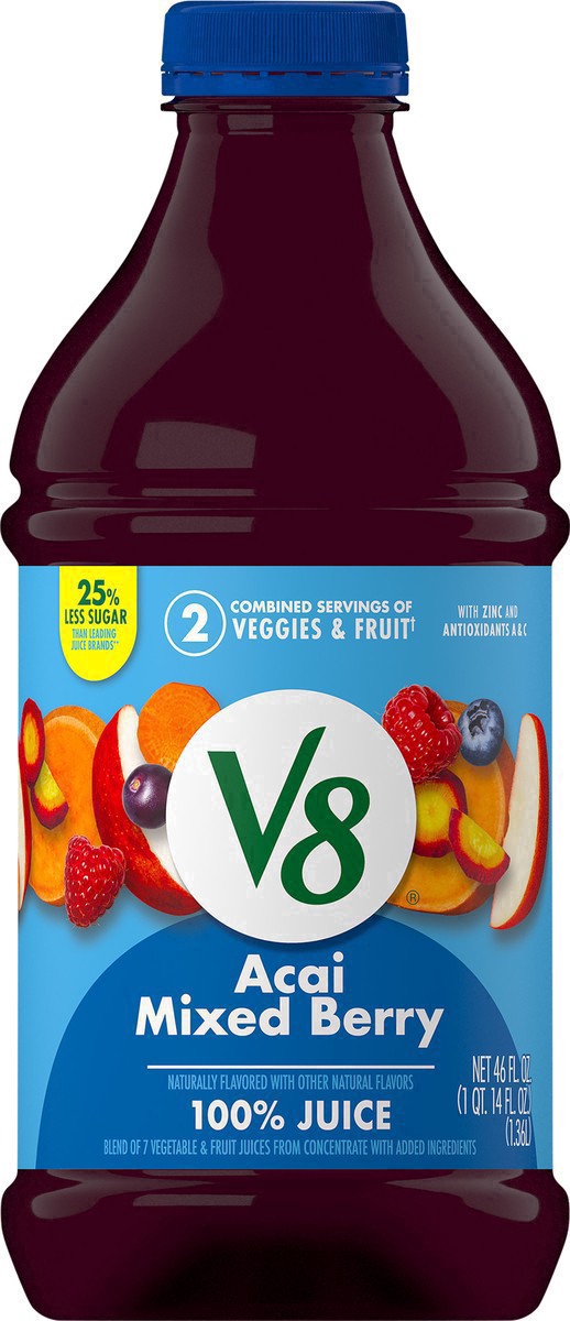 slide 5 of 47, V8 Acai Mixed Berry 100% Fruit and Vegetable Juice, 46 fl oz Bottle, 46 fl oz
