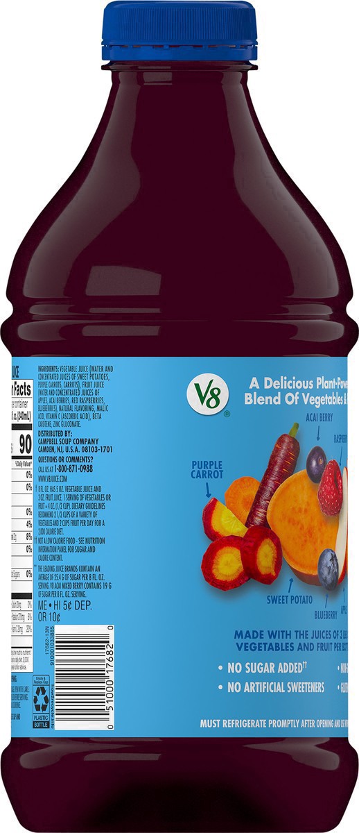 slide 19 of 47, V8 Acai Mixed Berry 100% Fruit and Vegetable Juice, 46 fl oz Bottle, 46 fl oz