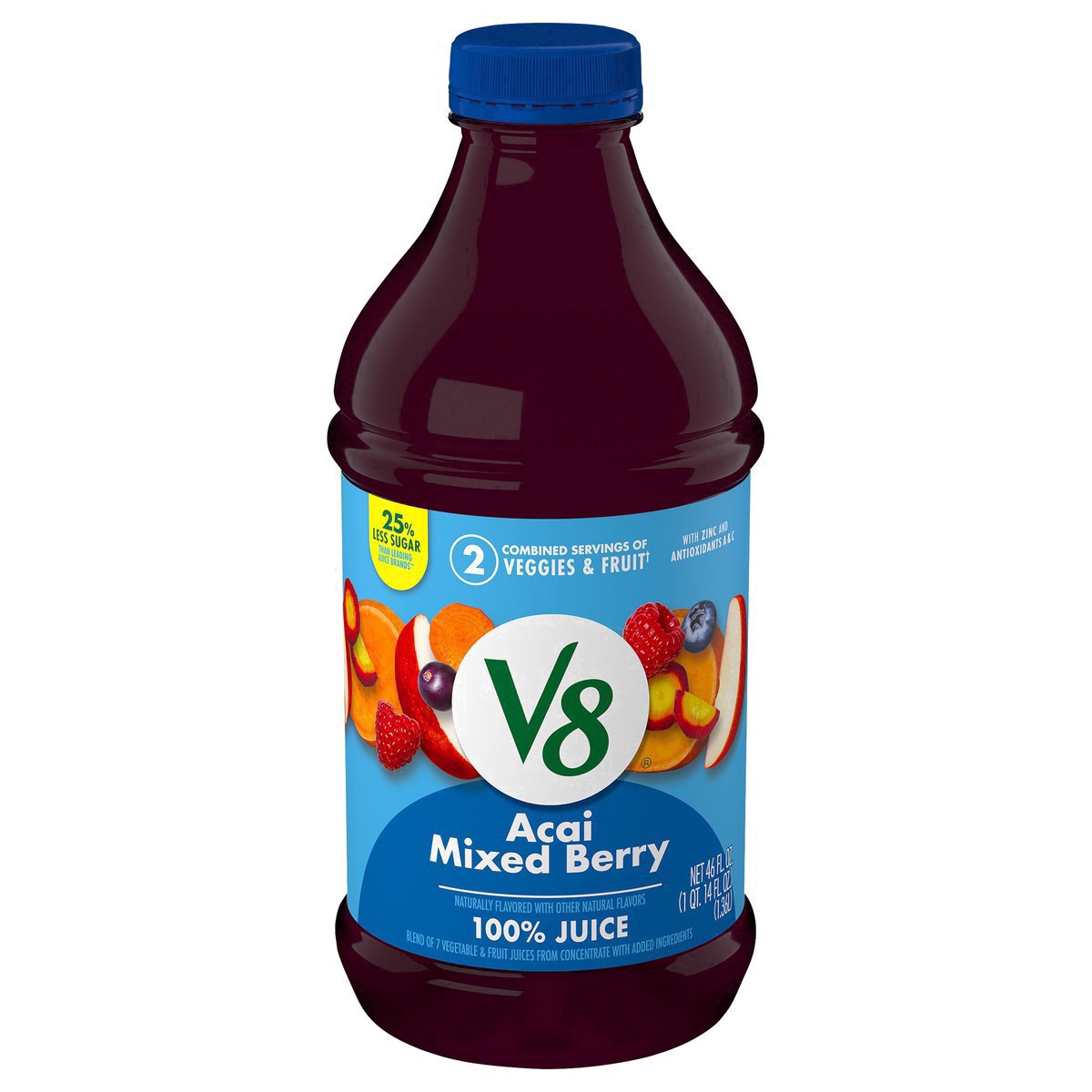 slide 15 of 47, V8 Acai Mixed Berry 100% Fruit and Vegetable Juice, 46 fl oz Bottle, 46 fl oz