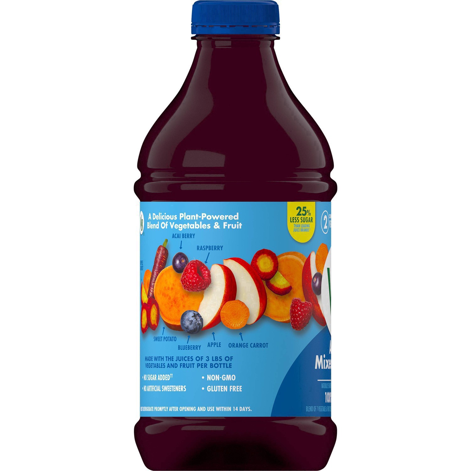 slide 31 of 47, V8 Acai Mixed Berry 100% Fruit and Vegetable Juice, 46 fl oz Bottle, 46 fl oz
