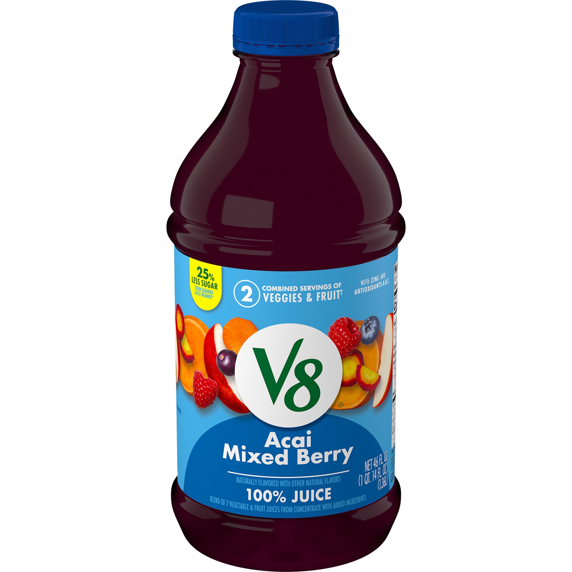 slide 1 of 47, V8 Acai Mixed Berry 100% Fruit and Vegetable Juice, 46 fl oz Bottle, 46 fl oz