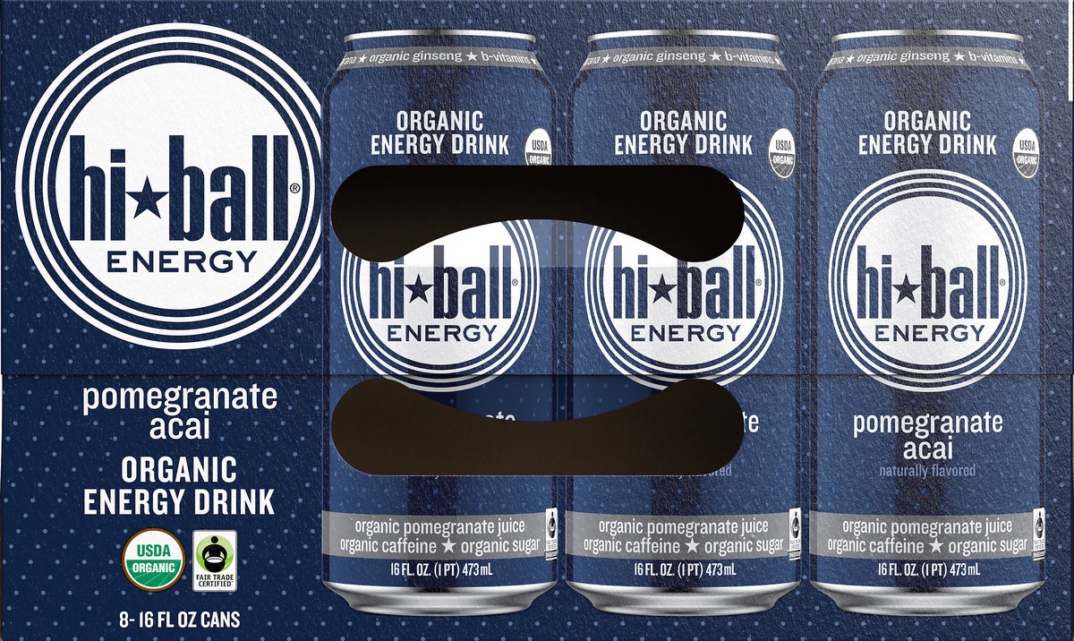 slide 7 of 10, Hiball Energy Organic Pomegranate Acai Energy Drink - 8 ct, 16 fl oz