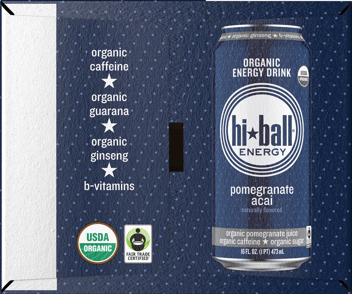 slide 2 of 10, Hiball Energy Organic Pomegranate Acai Energy Drink - 8 ct, 16 fl oz