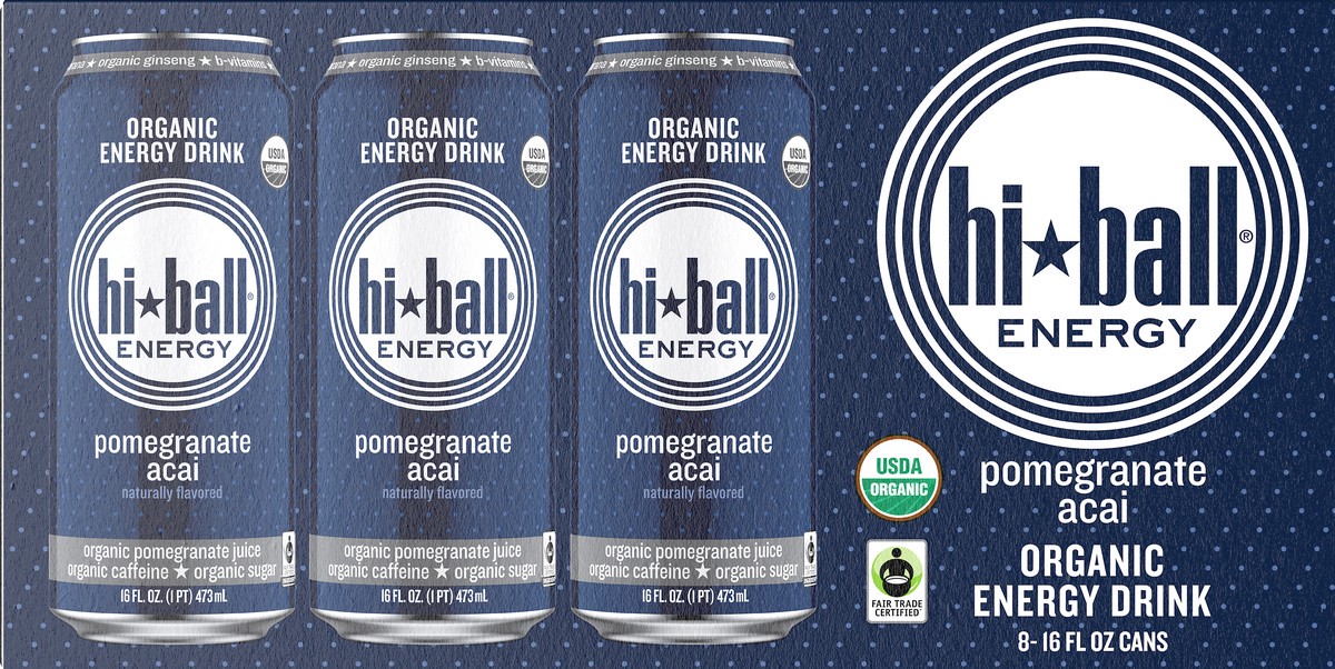 slide 10 of 10, Hiball Energy Organic Pomegranate Acai Energy Drink - 8 ct, 16 fl oz