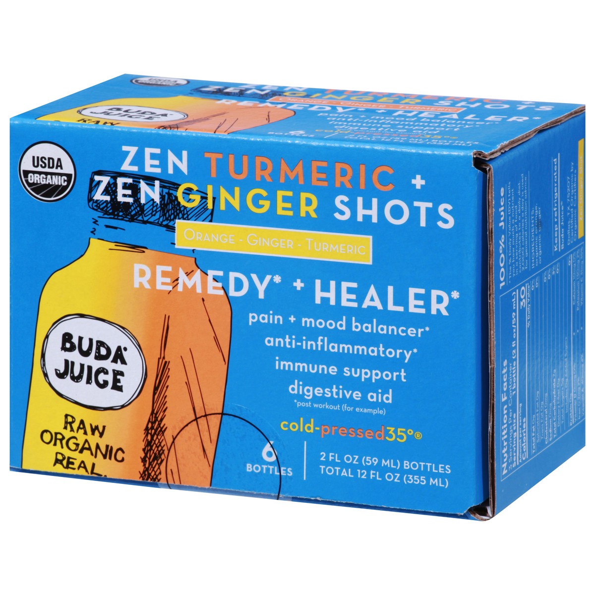 slide 4 of 9, Buda Juice Fresh Zen Ginger and Tumeric Shot - 6 ct, 6 ct