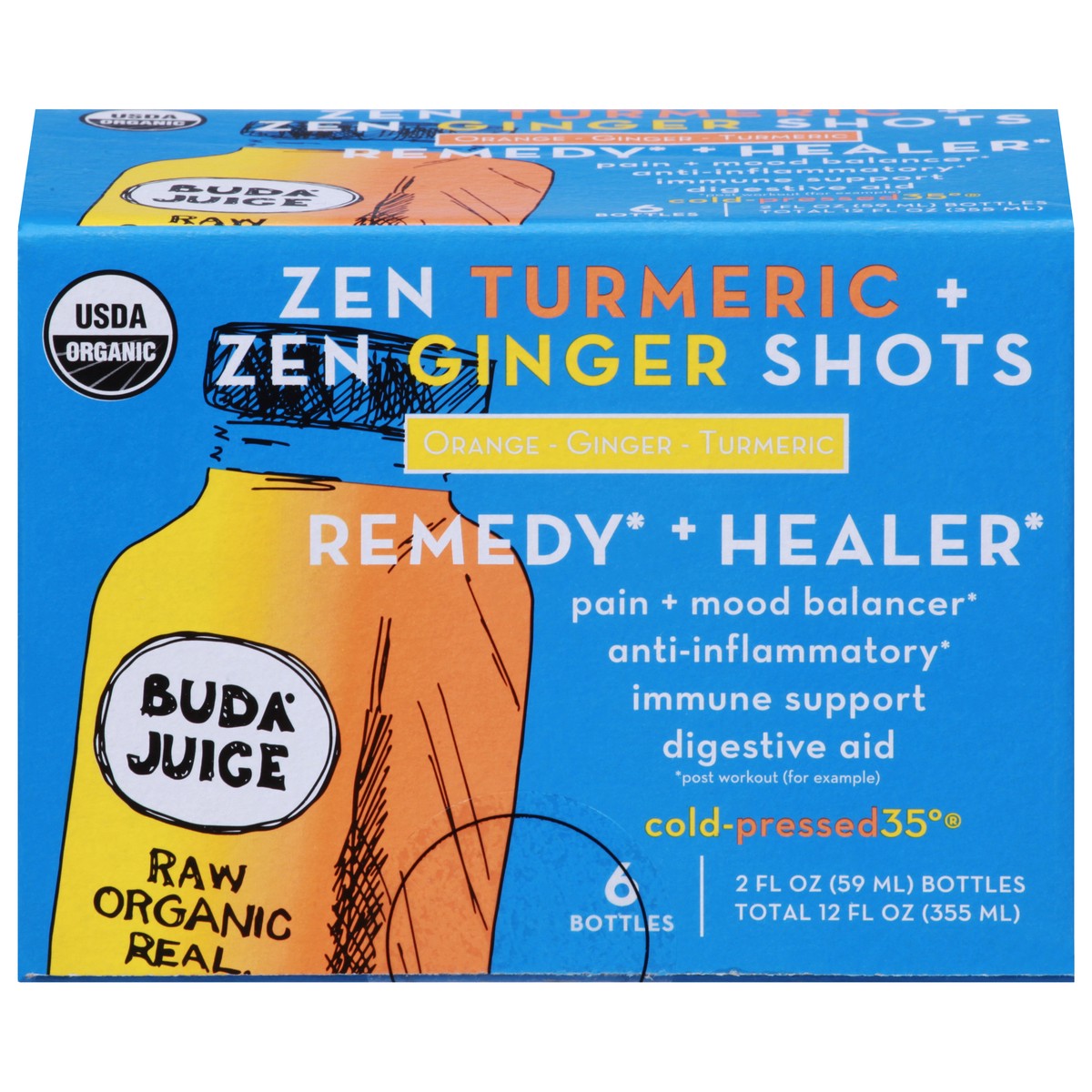 slide 1 of 9, Buda Juice Fresh Zen Ginger and Tumeric Shot - 6 ct, 6 ct