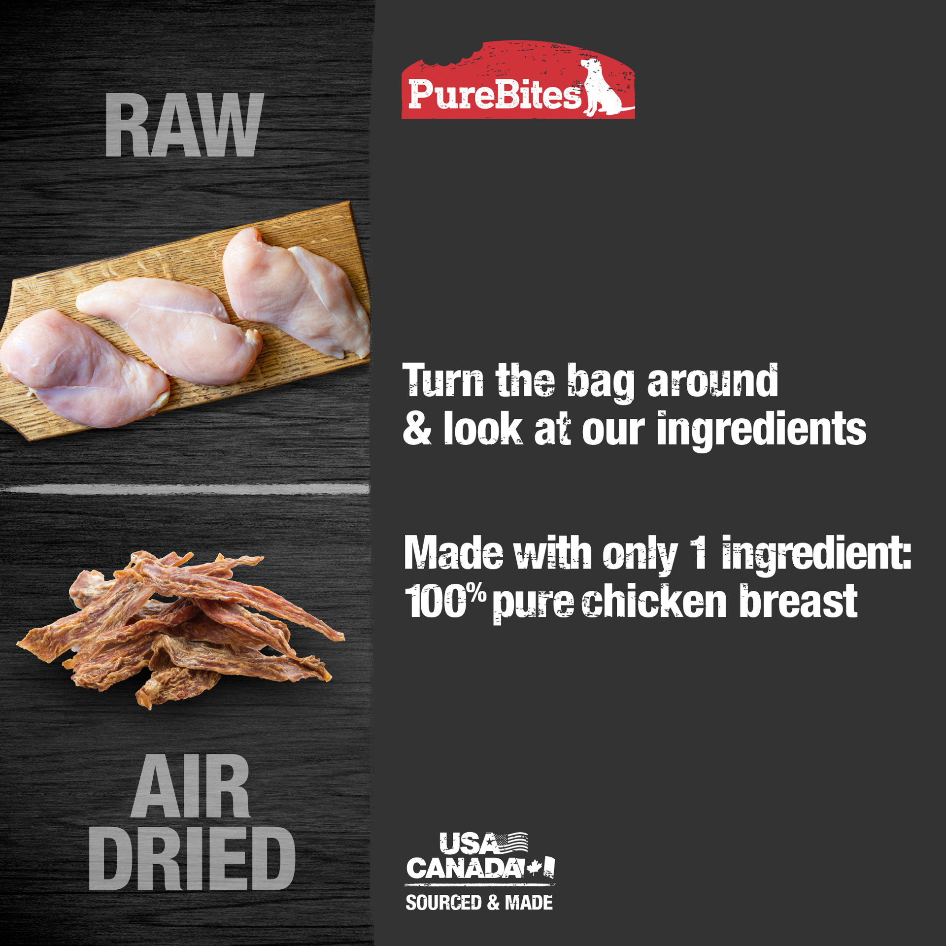 slide 4 of 5, PureBites Gently Air Dried Chicken Jerky Dog Treats 156g | 1 Ingredient | Made in Canada, 1 ct