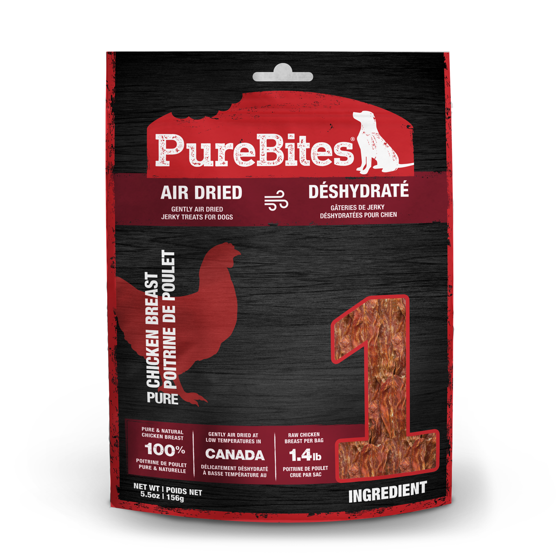 slide 1 of 5, PureBites Gently Air Dried Chicken Jerky Dog Treats 156g | 1 Ingredient | Made in Canada, 1 ct