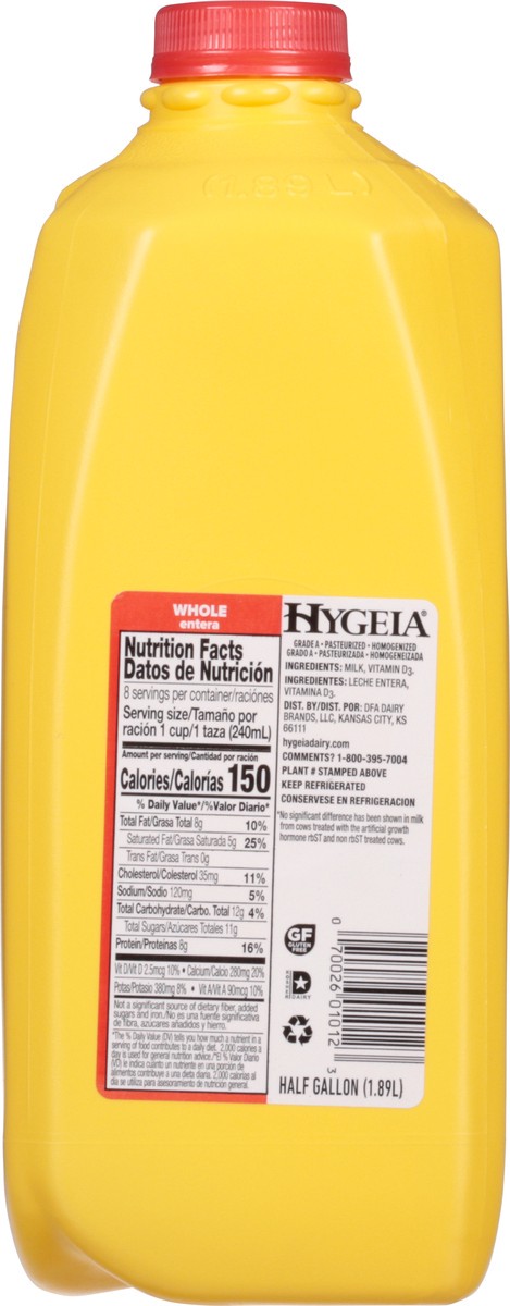 slide 9 of 9, Hygeia Whole Milk 0.5 gal, 1/2 gal