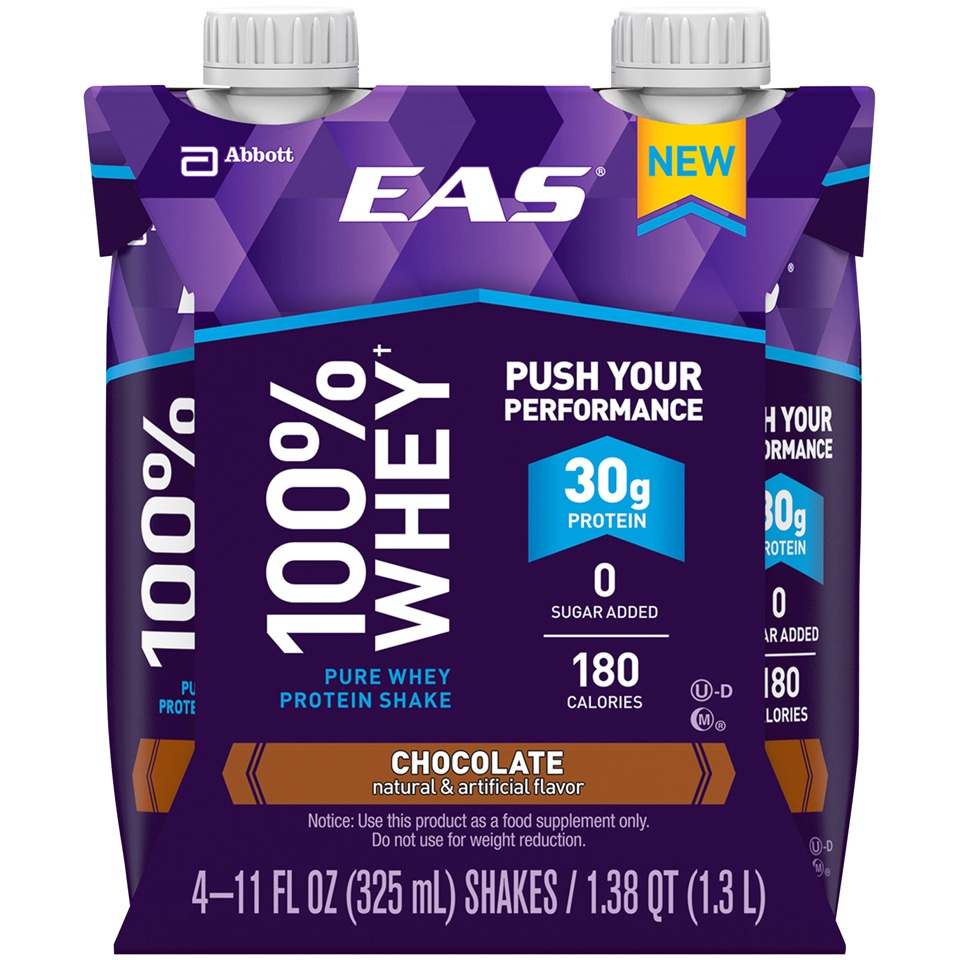slide 1 of 4, EAS 100% Whey Chocolate Protein Shake, 4 ct; 11 oz