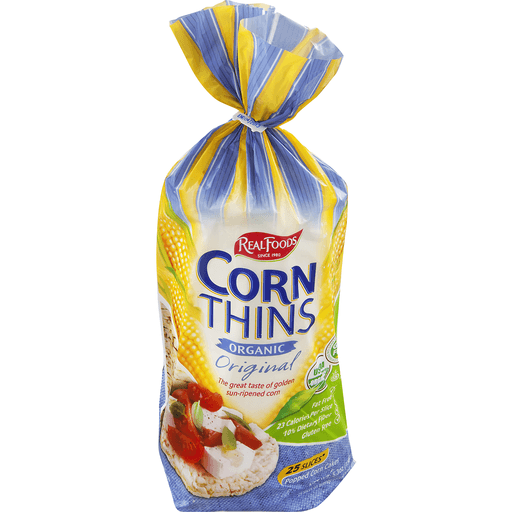 slide 3 of 8, Del Real Foods Corn Thins, 5.3 oz